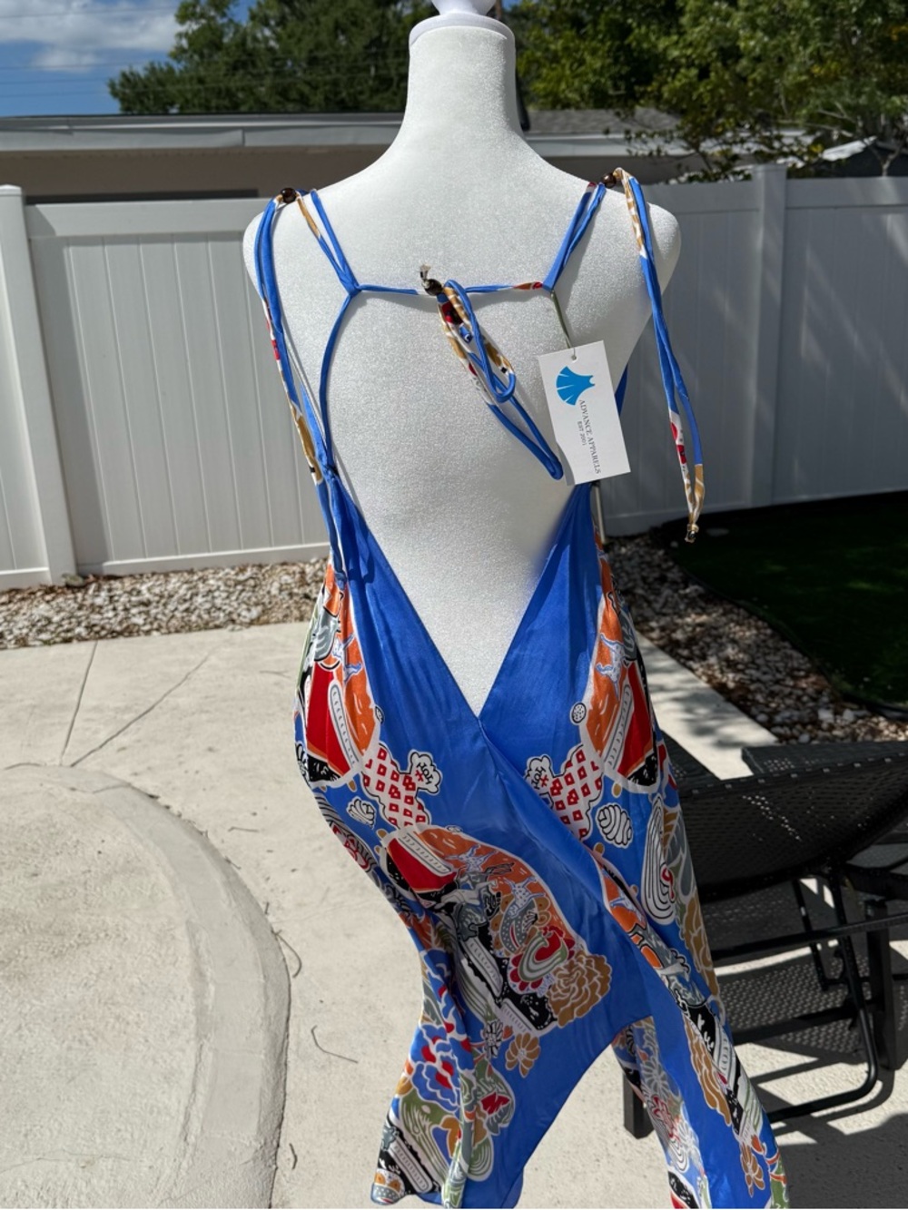 Advance Apparels 100% Silk Royal Blue Floral V-Neck Maxi Dress Size Small - Picture 4 of 10